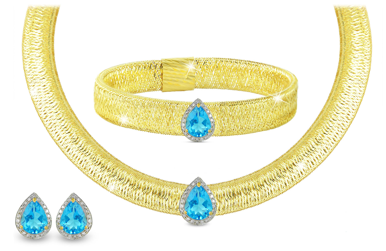 Vera Perla 18K Gold 0.48ct Diamonds, Topaz Jewelry Set - 3 pcs.